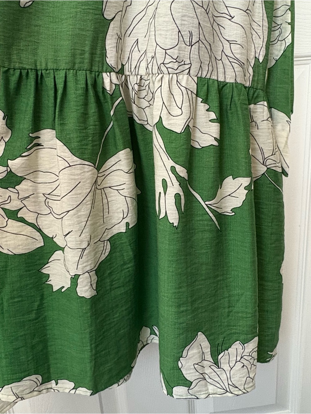 Entro Green White Floral Peony Gardenia Print Midi Dress Ric Rack Trim, S. NWOT - Picture 11 of 15